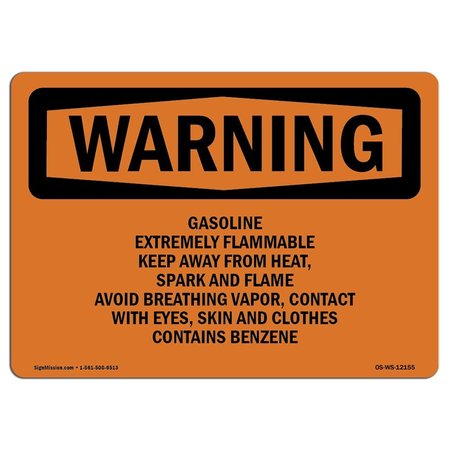 SIGNMISSION OSHA Sign, 7" Height, 10" Width, Aluminum, Gasoline Extremely Flammable Keep Away From, Landscape OS-WS-A-710-L-12155
